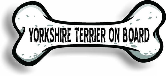 Dog on Board Yorkshire Terrier Bone Car Magnet Bumper Sticker 3"x7"
