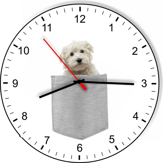 Maltese In Your Pocket Dog kitchen living room Wall Clock