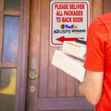 Please Deliver All Packages To Back Door LEFT arrow outdoor Metal sign