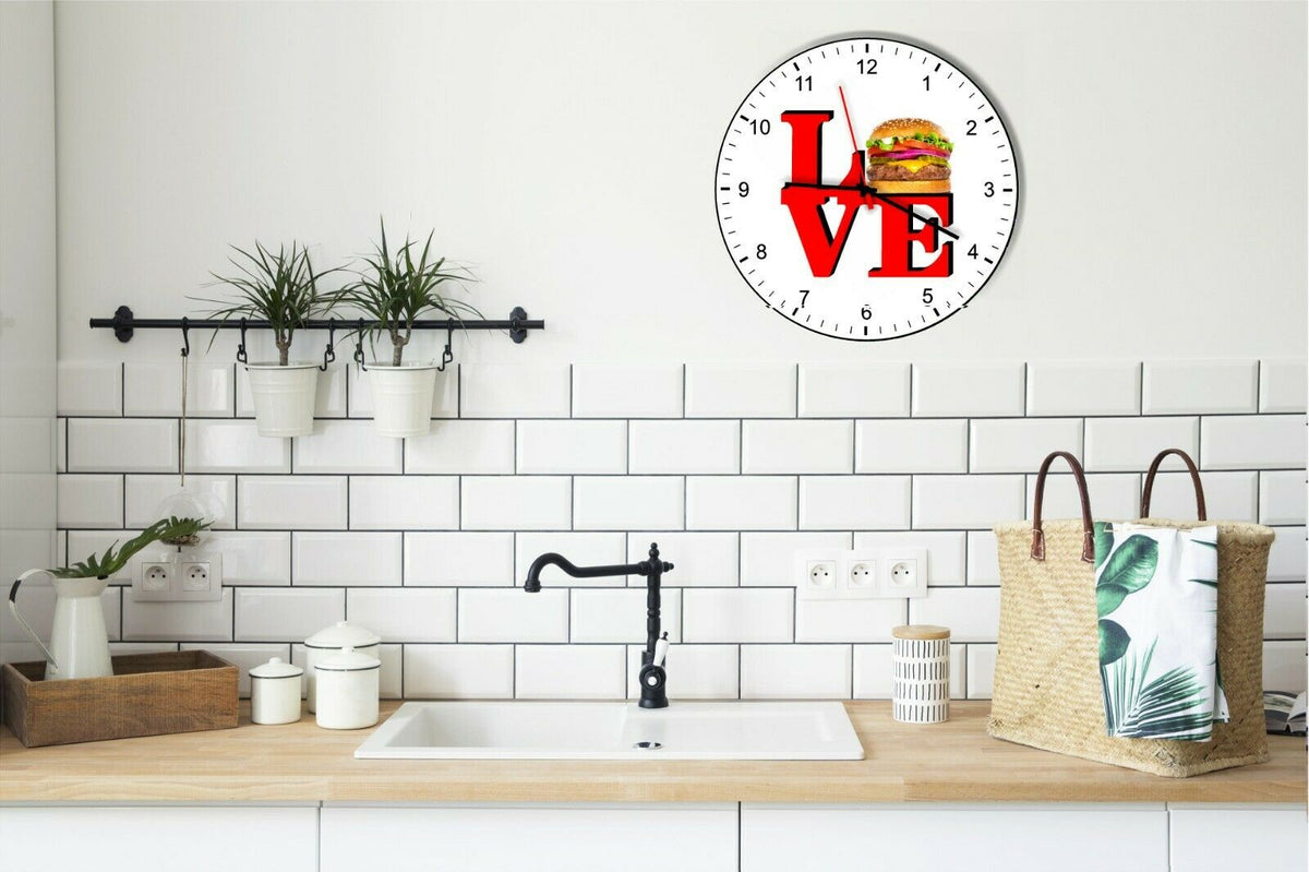 I Love Hamburgers Love Park Funny Kitchen Living room Wall Clock