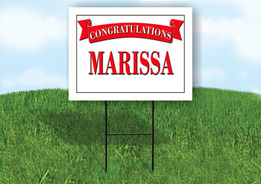 MARISSA CONGRATULATIONS RED BANNER 18in x 24in Yard sign with Stand
