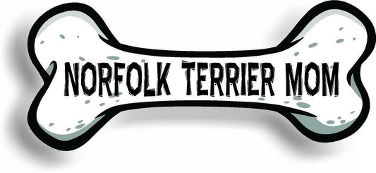 Dog Mom Norfolk Terrier Bone Car Magnet Bumper Sticker 3"x7"
