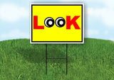 LOOK YELLOW RED EYES Yard Sign with Stand LAWN SIGN