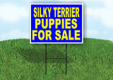 Silky Terrier PUPPIES FOR SALE YELLOW BLUE Yard Sign Road with Stand LAWN SIGN