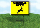 SUICIDAL DEER JUMPING YELLOW Yard Sign with Stand LAWN SIGN