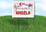 ANGELA HAPPY BIRTHDAY BALLOONS 18 in x 24 in Yard Sign Road Sign with Stand