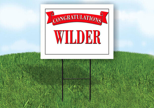 WILDER CONGRATULATIONS RED BANNER 18in x 24in Yard sign with Stand