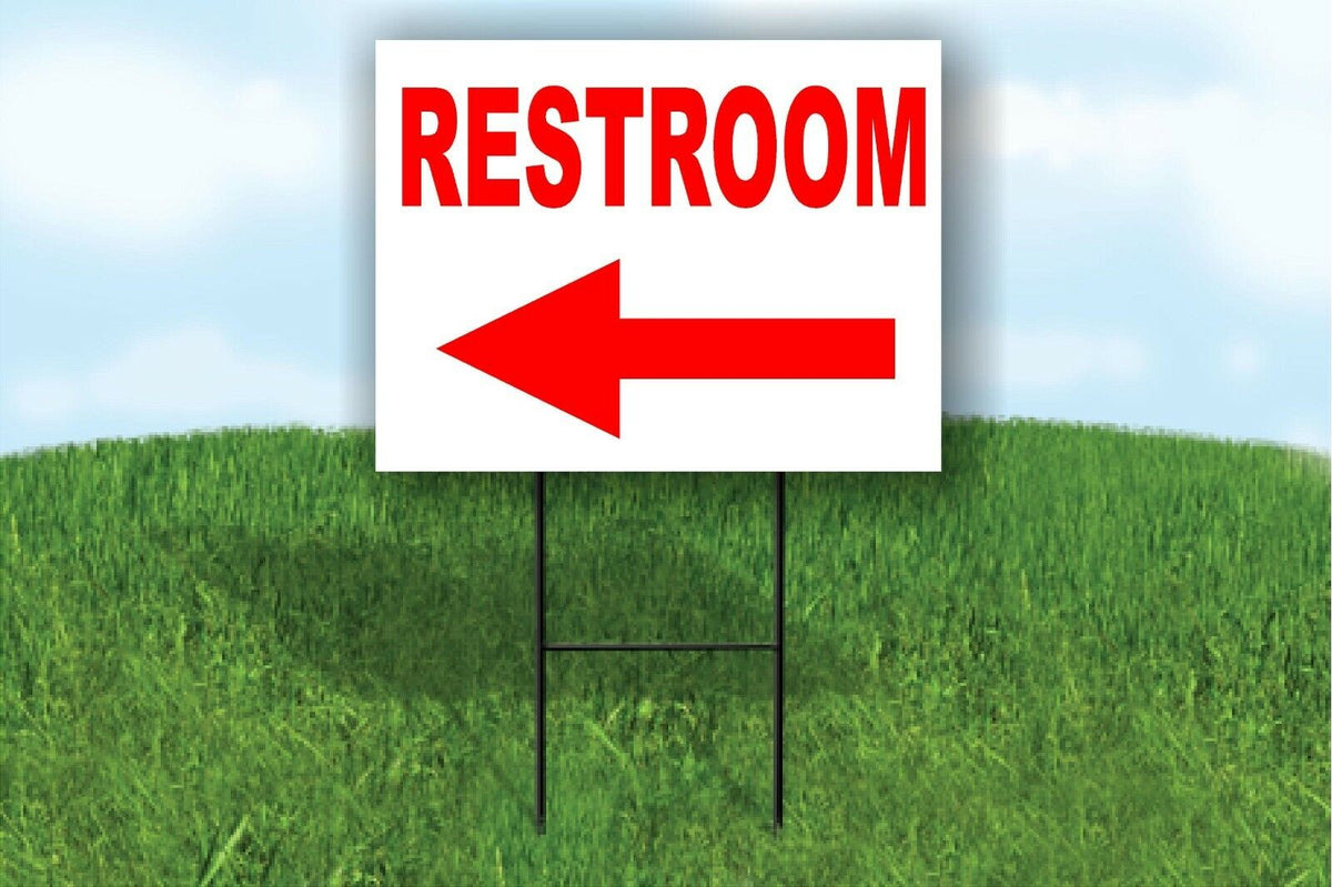 Restroom LEFT ARROW RED BATHROOM PARKING LOT Yard Sign ROAD SIGN with stand