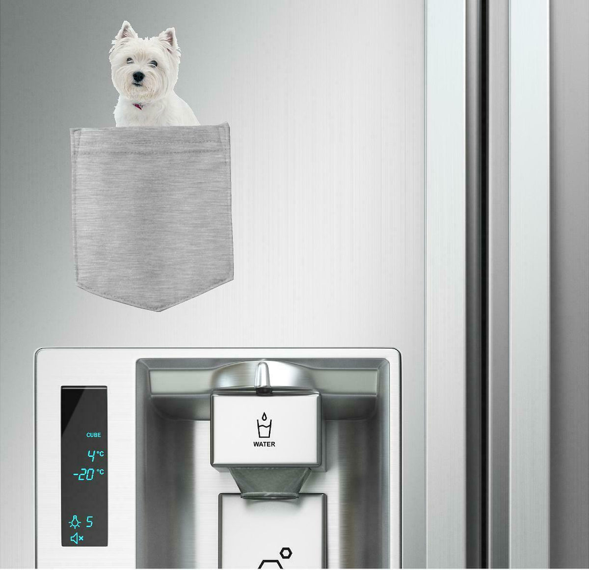 West Highland Terrier in pocket Fridge Car Magnet Bumper Sticker App size 4"x7"
