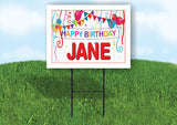 JANE HAPPY BIRTHDAY BALLOONS 18 in x 24 in Yard Sign Road Sign with Stand