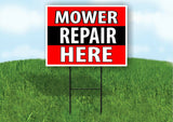 MOWER REPAIR HERE BLACK STRIPE Plastic Yard Sign ROAD SIGN with Stand