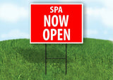 SPA NOW OPEN RED Plastic Yard Sign ROAD SIGN with Stand