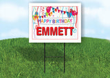 EMMETT HAPPY BIRTHDAY BALLOONS 18 in x 24 in Yard Sign Road Sign with Stand