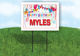 MYLES HAPPY BIRTHDAY BALLOONS 18 in x 24 in Yard Sign Road Sign with Stand