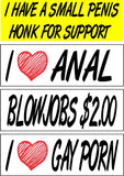 Set of 4 prank magnetic bumper stickers magnets funny hilarious I love gay porn