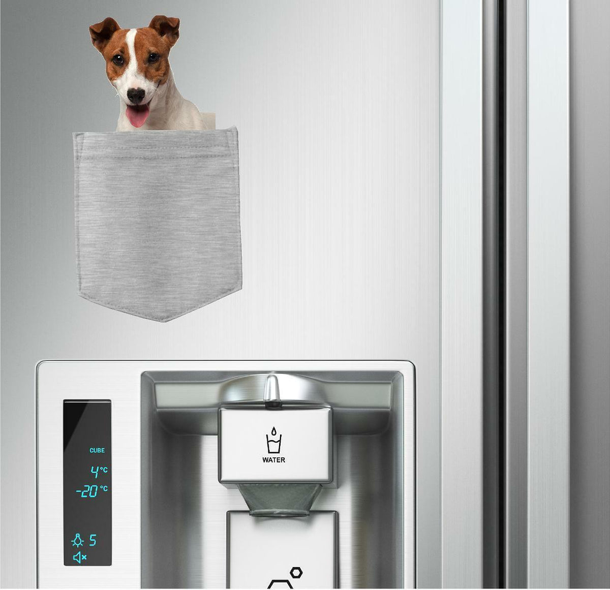 Jack Russel Dog in pocket Fridge Car Magnet Bumper Sticker App size 4"x7"