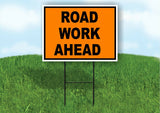 Road Work Ahead Construction ORANGE BLACK Yard Sign Road with Stand LAWN SIGN