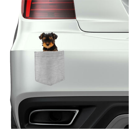 Yorkshire Terrier Dog in pocket Fridge Car Magnet Bumper Sticker App size 4"x7"