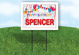 SPENCER HAPPY BIRTHDAY BALLOONS 18 in x 24 in Yard Sign Road Sign with Stand