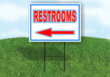 RESTROOMS LEFT arrow RED WHITE BLUE 18inx24in Yard Road Sign w/  Stand