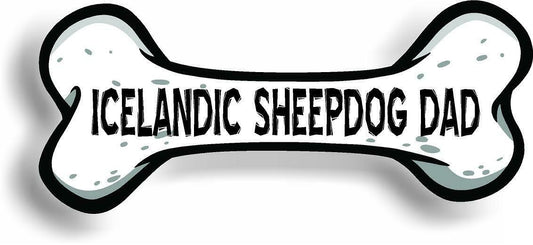 Dog Dad Icelandic Sheepdog Bone Car Magnet Bumper Sticker 3"x7"