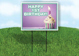 HAPPY 1ST BIRTHDAY PURPLE CUPCAKE Yard Sign Road with Stand LAWN SIGN