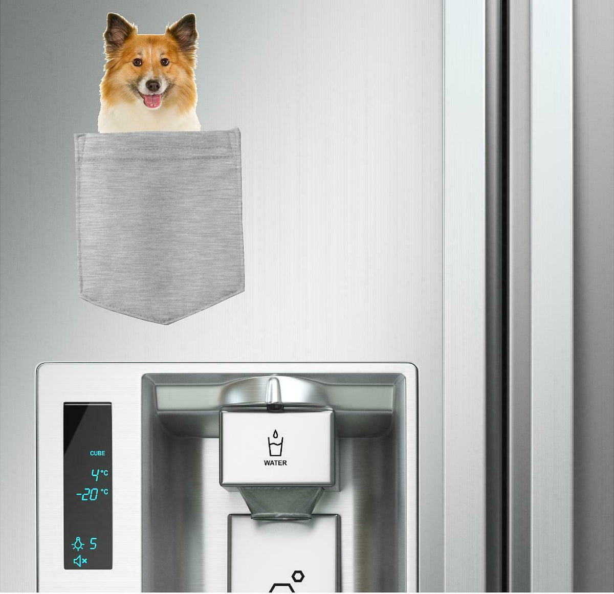 Icelandic Sheepdog Dog in pocket Fridge Car Magnet Bumper Sticker App size 4"x7"