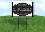 PRIVATE NO SOLICITATOIN VIOLATORS PROSECUTED BLACK Yard Sign w Stand LAWN SIGN