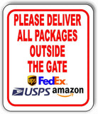 PLEASE DELIVER ALL PACKAGES OUTSIDE THE GATE Aluminum Composite Sign