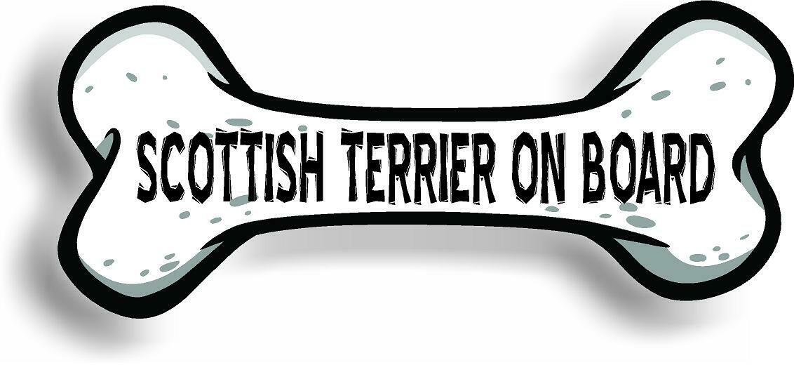 Dog on Board Scottish Terrier Bone Car Magnet Bumper Sticker 3"x7"
