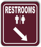 RESTROOMS DIRECTIONAL 45 DEGREES DOWN RIGHT ARROW Aluminum composite sign