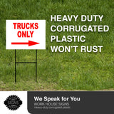 TRUCKS ONLY RIGHT arrow red Yard Sign with Stand LAWN SIGN