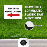 WISCONSIN _FISHING LICENSES LEFT ARROW RED  Yard Sign w Stand LAWN SIGN Single