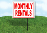 MONTHLY RENTALS RED WHITE Yard Sign Road with Stand LAWN SIGN