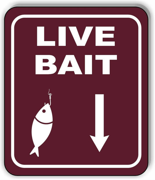 LIVE BAIT DIRECTIONAL DOWNWARD ARROW CAMPING Metal Aluminum composite sign