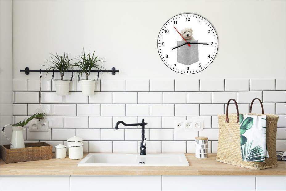 Maltese In Your Pocket Dog kitchen living room Wall Clock
