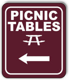 PICNIC TABLES DIRECTIONAL LEFT ARROW CAMPING Aluminum composite sign