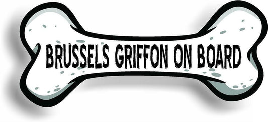 Dog on Board Brussels Griffon Bone Car Magnet Bumper Sticker 3"x7"