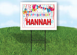 HANNAH HAPPY BIRTHDAY BALLOONS 18 in x 24 in Yard Sign Road Sign with Stand