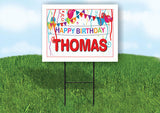 THOMAS HAPPY BIRTHDAY BALLOONS 18 in x 24 in Yard Sign Road Sign with Stand