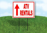 ATV RENTALS STRAIGHT arrow red Yard Sign with Stand LAWN SIGN