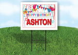 ASHTON HAPPY BIRTHDAY BALLOONS 18 in x 24 in Yard Sign Road Sign with Stand