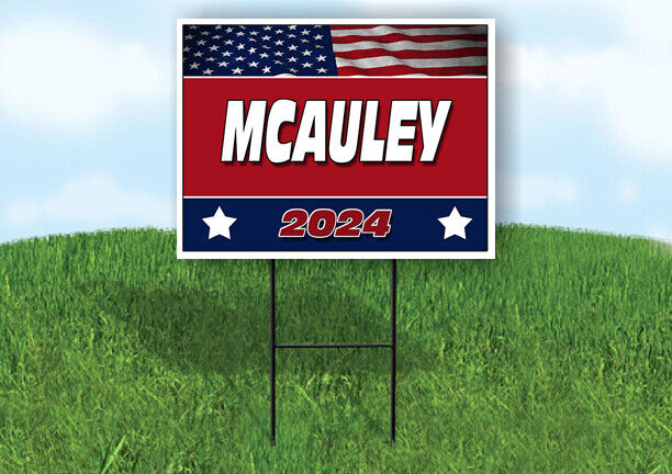 MCAULEY FLAG RED 2024 18inx24in Yard Road Sign w/ Stand