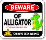 BEWARE OF alligator NOT RESPONSIBLE FOR INJURY OR DEATH Aluminum composite sign