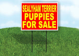 Sealyham Terrier PUPPIES FOR SALE YELLOW RED Yard Sign Road with Stand LAWN SIGN
