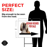 Afghan Hound 2 FOR SALE DOG RIGHT ARROW Yard Sign with Stand LAWN SIGN