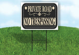 PRIVATE ROAD NO TRESPASSSING CREAM BLACK Yard Sign w Stand LAWN SIGN