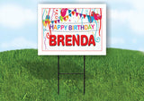 BRENDA HAPPY BIRTHDAY BALLOONS 18 in x 24 in Yard Sign Road Sign with Stand