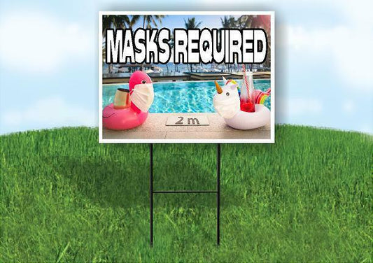 MASKS REQUIRED POOL Yard Sign Road with Stand LAWN SIGN