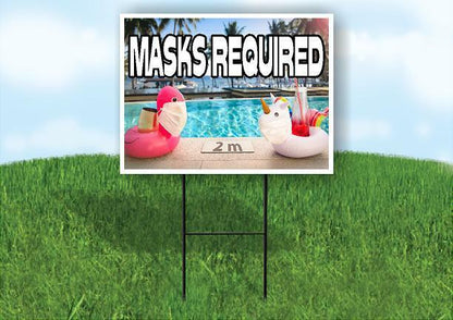 MASKS REQUIRED POOL Yard Sign Road with Stand LAWN SIGN